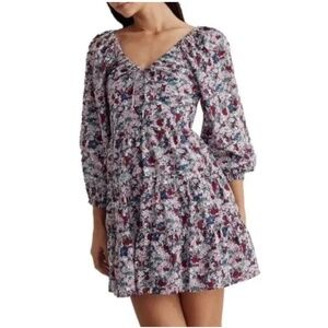 Madewell Amalia‎ Floral Tiered Mini Dress Size 4 - 3/4 Puff-Sleeves